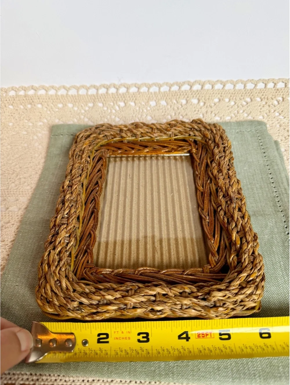 Vintage Woven Wicker Picture Frame 4x6 Rustic Boho Tabletop Frame